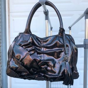 Vince Camuto Black Holographic Ruffled Tassel Over The Shoulder Handbag